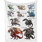 CaomeiWu Dragon Throw Blanket, 50" x 40" Flannel Cute Dragons Themed Stuffed Animal White Throw, Soft Nap Throw Blanket for for Boys Girls Women Dragon Lovers