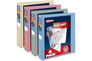 Avery Heavy-Duty View 3 Ring Binders, 1.5 Inch One Touch Slant Rings, 375-Sheet Capacity, Assorted Pastel Colors, 4-Pack (79634) – for School, Office, Teachers, Classrooms & Home Organization