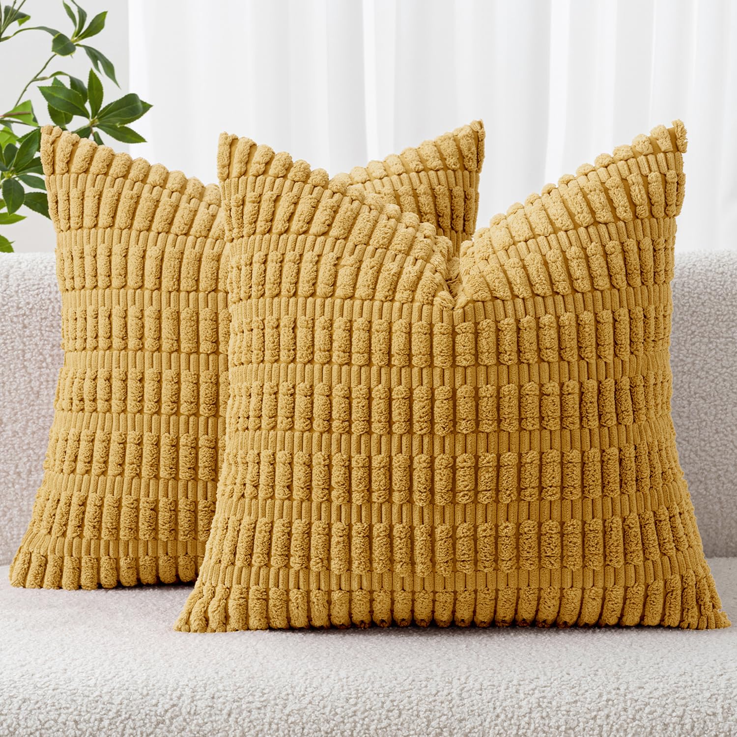 Photo 1 of MIULEE Pack of 2 Corduroy Decorative Throw Pillow Covers 16x16 Inch Soft Boho Striped Pillow Covers Modern Farmhouse Home Decor for Summer Sofa Living Room Couch Bed Yellow