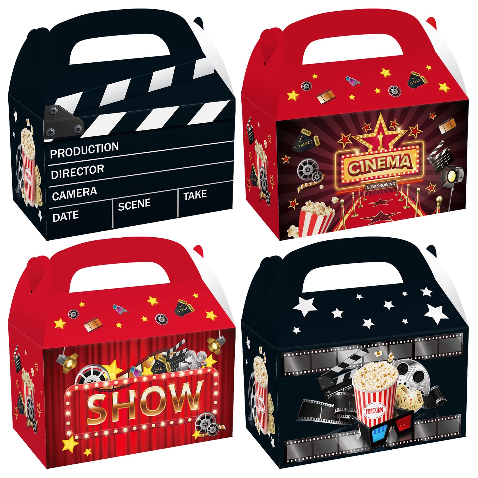 Photo 1 of CIEOVO 24 Pack Movie Night Party Favor Treat Boxes, Movie Night Print Party Goodie Candy Treat Present Boxes Recycled Party Favor Boxes for Movie Theater Birthday Party Supplies Decoration