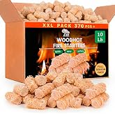 WH 370 pcs Natural Fire Starters for Indoor Fireplace, 10 lb Large Box | Quick Ignite, Long-Burning, Odorless Firestarters for Wood Stove, Chimney, Charcoal Starters for Grills, Campfires &amp; Fire Pit