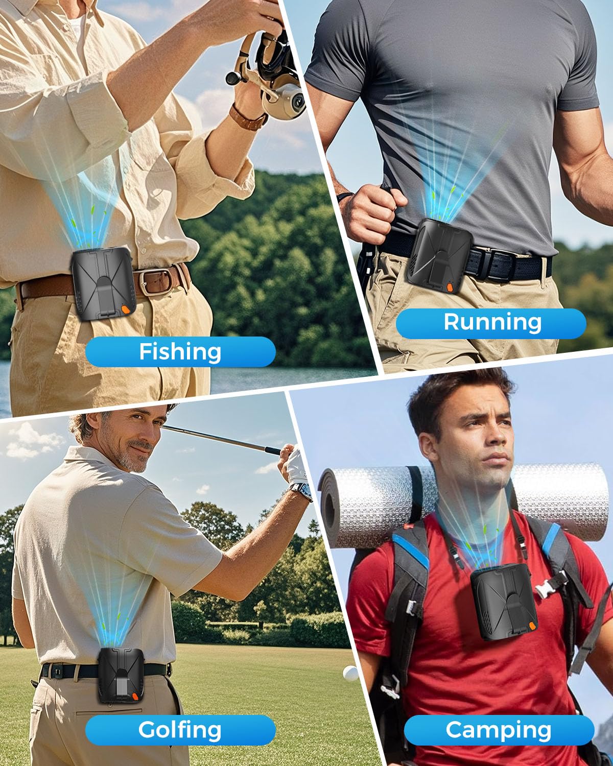 JUANANIUG Portable Waist Fan For Outdoor: Cooling Clip on Belt Fan Under Shirt - Hands-free Design for Construction Workers Gardeners Couriers - Summer Commute Yard Hotplace Essential - Gifts for Men