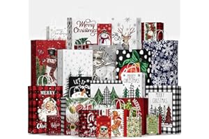 Horaldaily 24 Christmas Gift Paper Bags Bulk with handles Wrapping Xmas Holiday Presents(6 Jumbo,6 Large,6 Medium,6 Small)