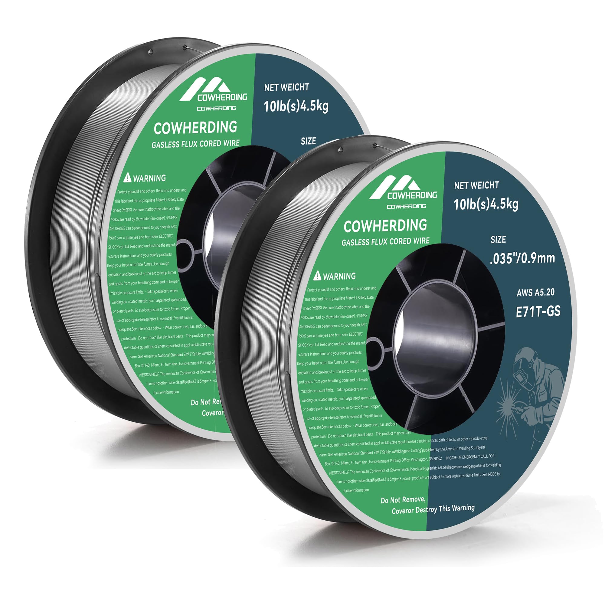 Photo 1 of 2-Pack Flux Core Gasless MIG Wire, 0.035" Diameter E71T-GS Mild Carbon Steel10-Pound (4.5kg) Low Splatter Flux Core Welding Wire, Strong ABS Plastic Spool Welding Wire, Less Splatter, Welds Cleaner
