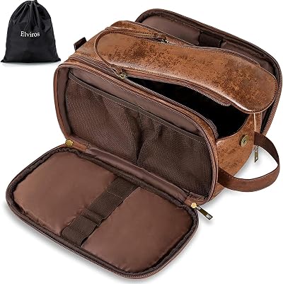 Elviros Water-Resistant PU Leather Toiletry Bag Men Large 30.5x16.5x17.5 cm