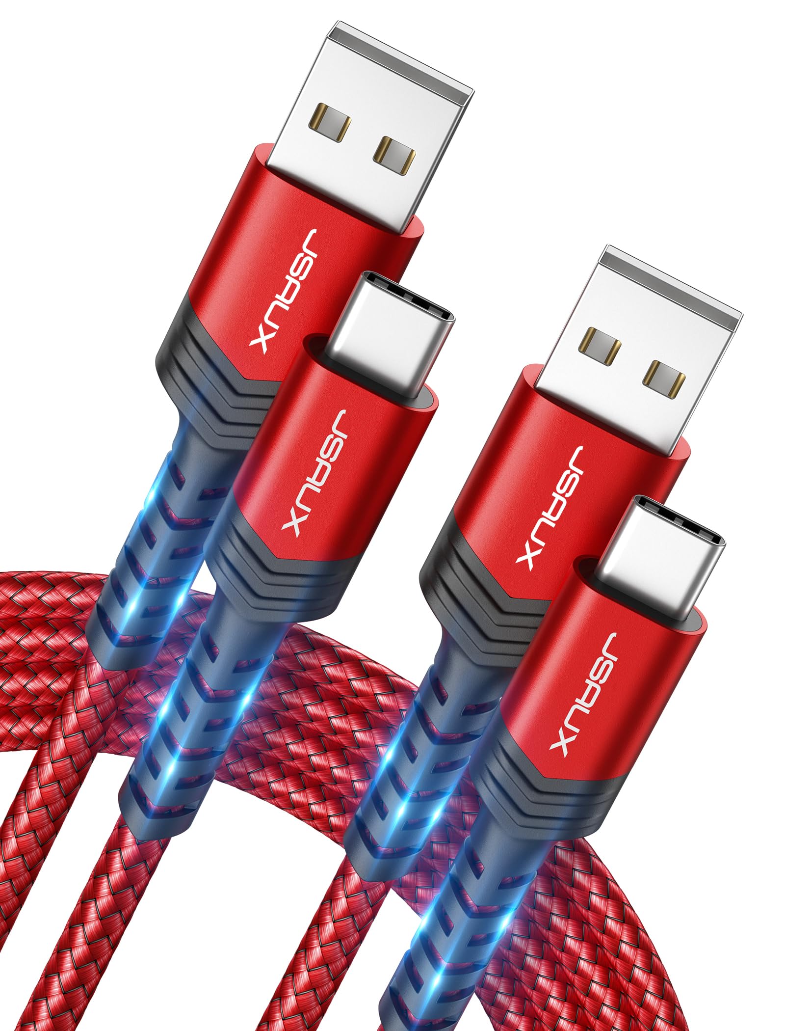 JSAUX USB C Cable (2m 2-Pack) 3.1A Fast Charging, Type C Charger Cable Compatible with iPhone 17 Air 16 15 Pro Max, Samsung Galaxy S24 S23 S22 S21 Note 10 9 8, A14 A15 A25 A35 A53 A55, CarPlay -Red — image 1