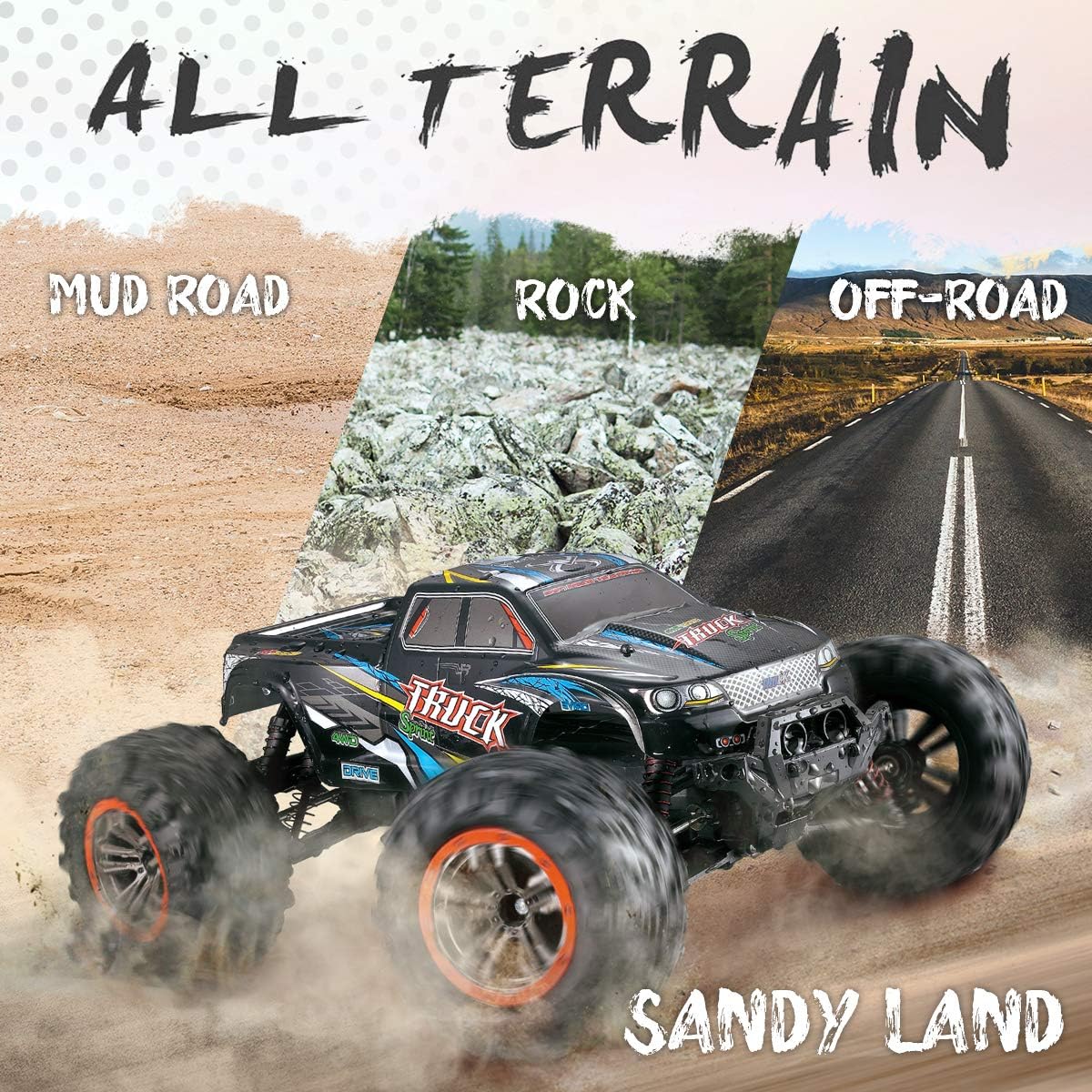Hosim Large Size 1:10 Scale High Speed 46km/h 4WD 2.4Ghz Remote Control Truck 9125,Radio Controlled Off-Road RC Car Electronic Monster Truck R/C RTR Hobby Grade Cross-Country Car (Blue): Toys & Games