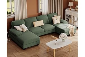 Furmax Sectional Couches for Living Room, U-Shaped Sofa Couch with Linen Fabric, 4 Seat Sofa Set with Double Chaise for Apartment (Corduroy, Dark Green)