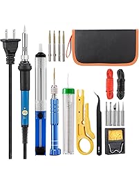Soldering Iron Kit, with Tempe Control Soldering Iron, Solder Wire, Screwdriver, 5 Iron Tips, Desoldering Pump,Tweezer, Stand, Wire Stripper Cutter, Electronic wires, Pu bag &hellip; (dark blue)