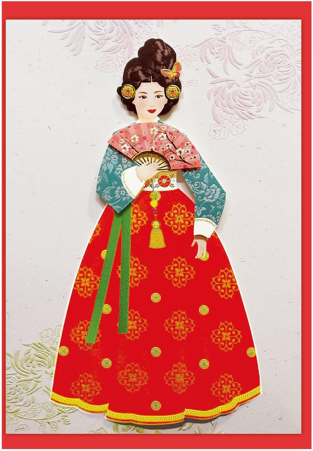 Korean Clothes Gisaeng Hanbok Card Hand Made 3D Greeting Cards Blank Envelope Included