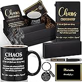 Shellwei 6 Pcs Chaos Coordinator Gift for Men Thank You Gift for Employee Appreciation Male Coworker Teacher Manager Leadership Boss Gifts Mug Notebook Keychain Pen Card Box