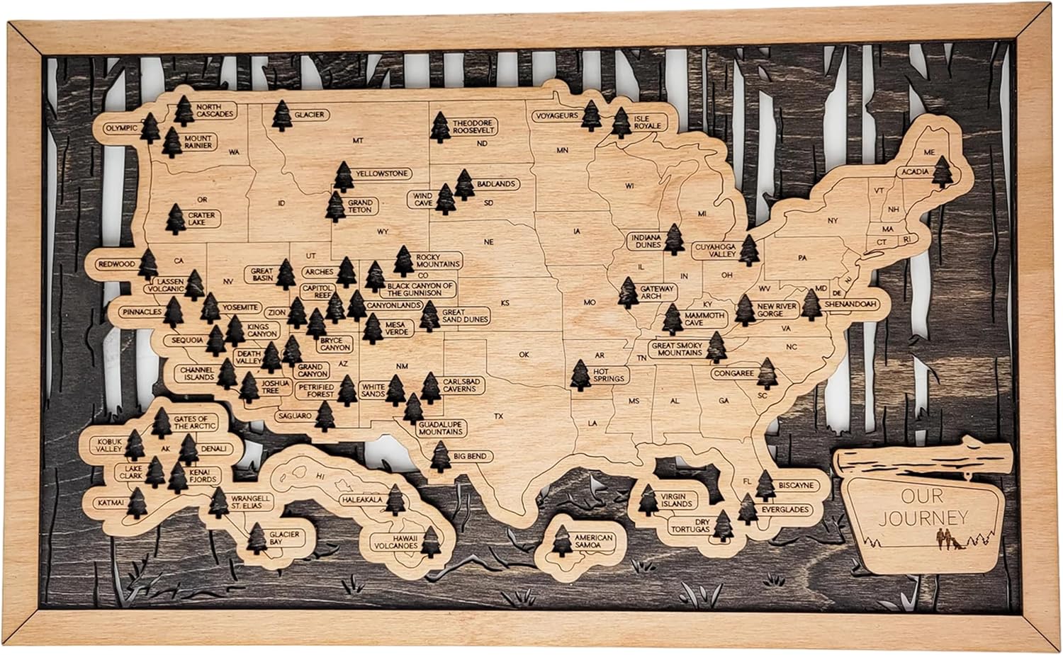 Mixed Media - Livin Harmony Personalized National Parks Map 11x19 Wooden Travel Map Tracker - National Park Decor Upgraded National Parks Scratch Off Map & National Park Poster, National Parks Bucket List Push Pins