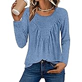 COCCKO Womens Tops Fall Fashion 2025 Crewneck Long Sleeve Shirts Casual Loose Pleated Tunic Flowy Babydoll Blouses