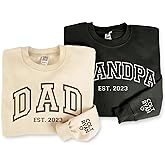 NAZENTI Custom Dad Embroidered Sweatshirt, Personalized Daddy Hoodie Shirt with Kid's Names and Heart on Sleeve, Grandpa Papa Shirt, Gifts for Dad, Grandpa on Fathers Day, Christmas