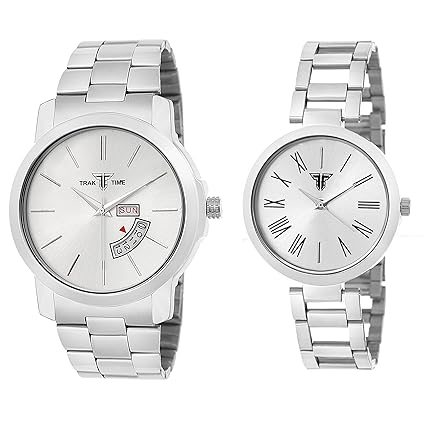 Quartz Movement Analogue Display White Dial Couples Watch -Pack of 2