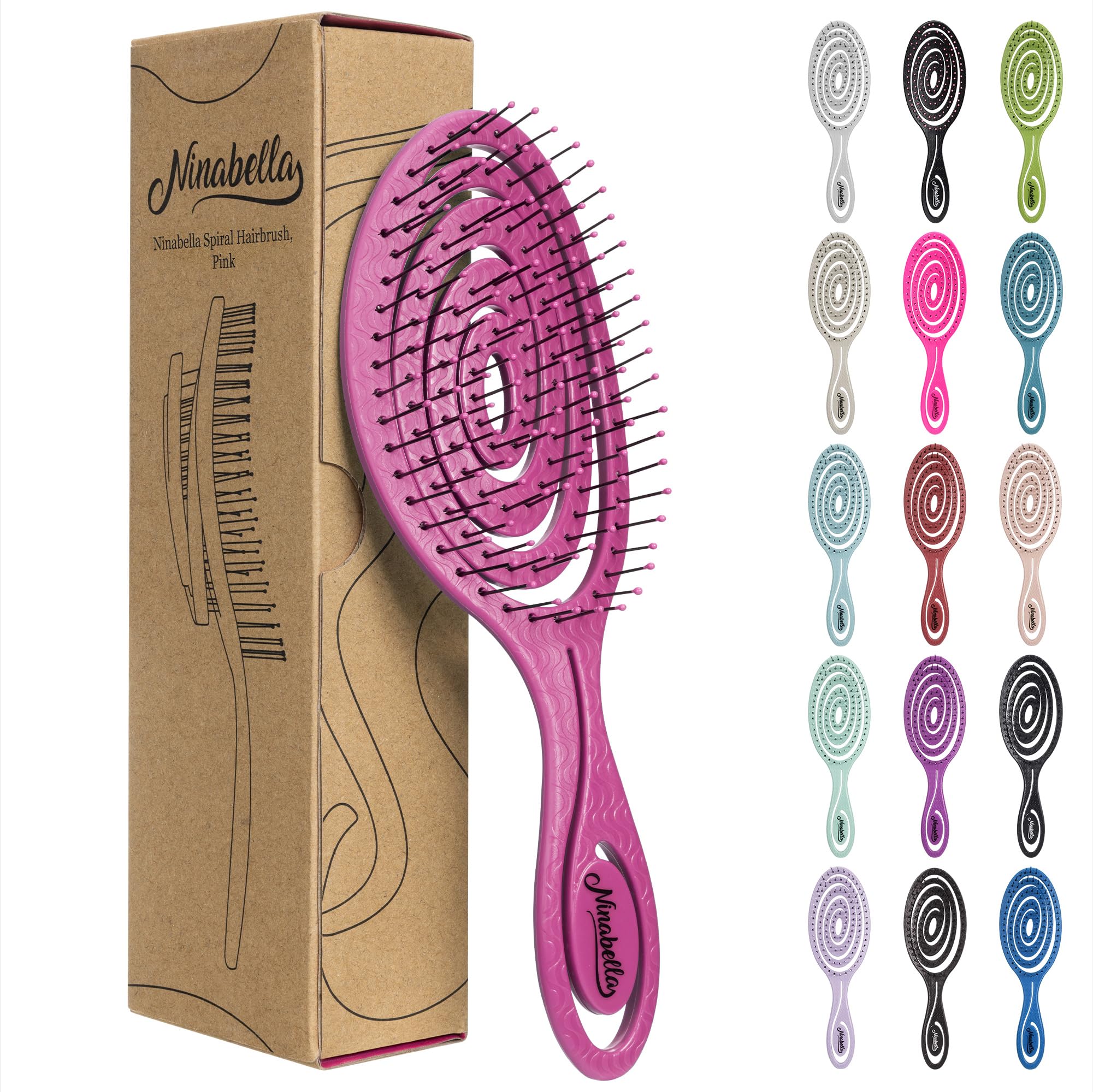 Ninabella Detangling Hair Brush for Women & Men - Does not Pull, Removes Tangles, Brushes for Straight, Curly & Wet Hair - Detangle Brush - Unique Spiral Hairbrush, Pink