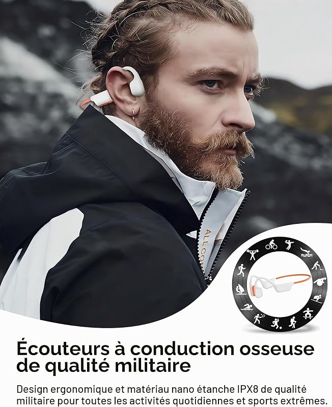 Casque Conduction Osseuse Natation, IPX8, MP3 8 Go, Bluetooth 6.0