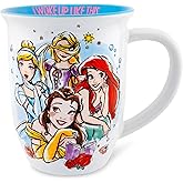 Silver Buffalo Disney Princess “I Woke Up Like This” Wide Rim Ceramic Mug Featuring Belle, Cinderella, Ariel, and Rapunzel, 16 Ounces