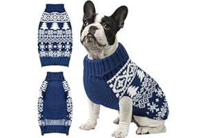 AURUZA Christmas Dog Sweaters for Small Medium Large Dogs Girl, Soft Warm Pup Dogs Shirt, Turtleneck Double Knitting Collar for Outdoors Playing, Warm Dog Cat Clothes(Blue,Small)