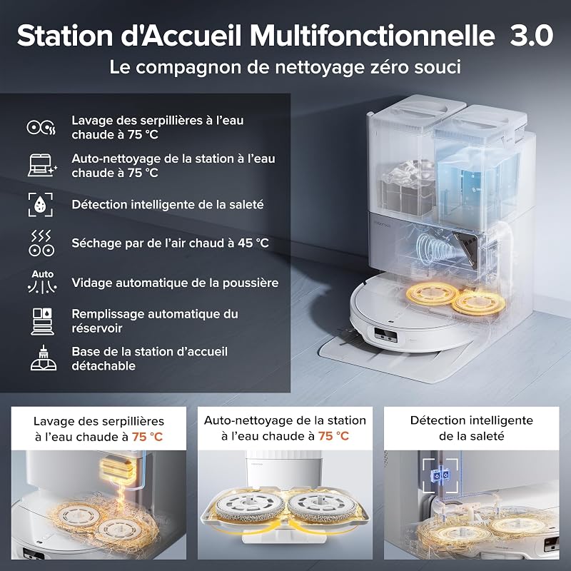 Qrevo EdgeT Robot Aspirateur Laveur, 18500 Pa, Profil de 7,98 cm