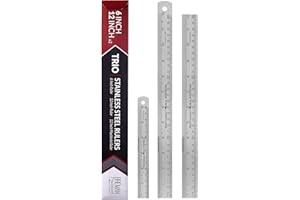 Breman Precision 3 Pack Metal Ruler Set - 1 6 Inch Ruler & 2 12 Inch Metal Rulers - Metal Straight Edge Ruler Set - Metal Ruler 12 Inch & 6 Inch - Inches & Millimeter Ruler - Precision Ruler Set