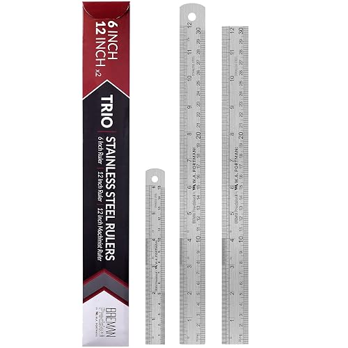 Breman Precision 3-Pack Metal Ruler Set - 1pc 6 Inch Ruler & 2pc ...