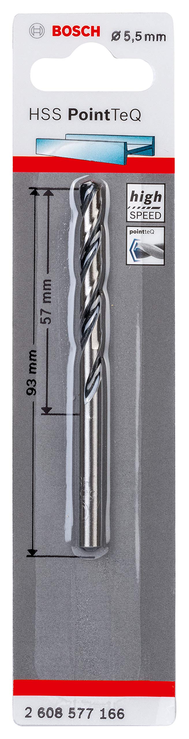 Bosch Professional 1x HSS Spiralbohrer PointTeQ (für Metall, 5,5 x 57 x 93 mm, Zubehör Bohrschrauber)