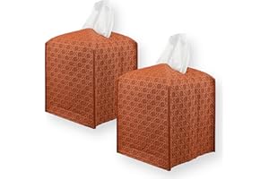 Connsole Casa Premium PU Leather Tissue Box Holder–Modern Cover for Home, Office, Car–Stylish Cube Organizer for Standard Kleenex Tissues – Durable, Easy Refill, Rattan Design (Camel 2 Pack)