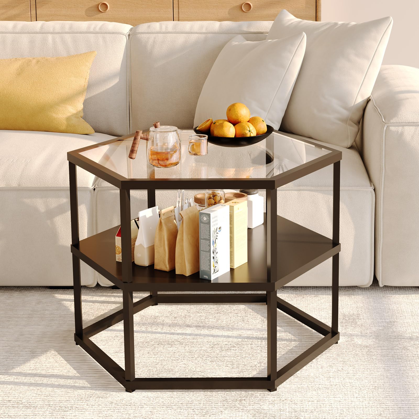 Photo 1 of *USED*
Alihdrna Glass Coffee Table, Small Coffee Tables for Living Room, Modern Black Center Table with 2-Tier Storage Shelf, Sofa Side Table with Metal Steel Frame, Circle Coffee Table for Home Office