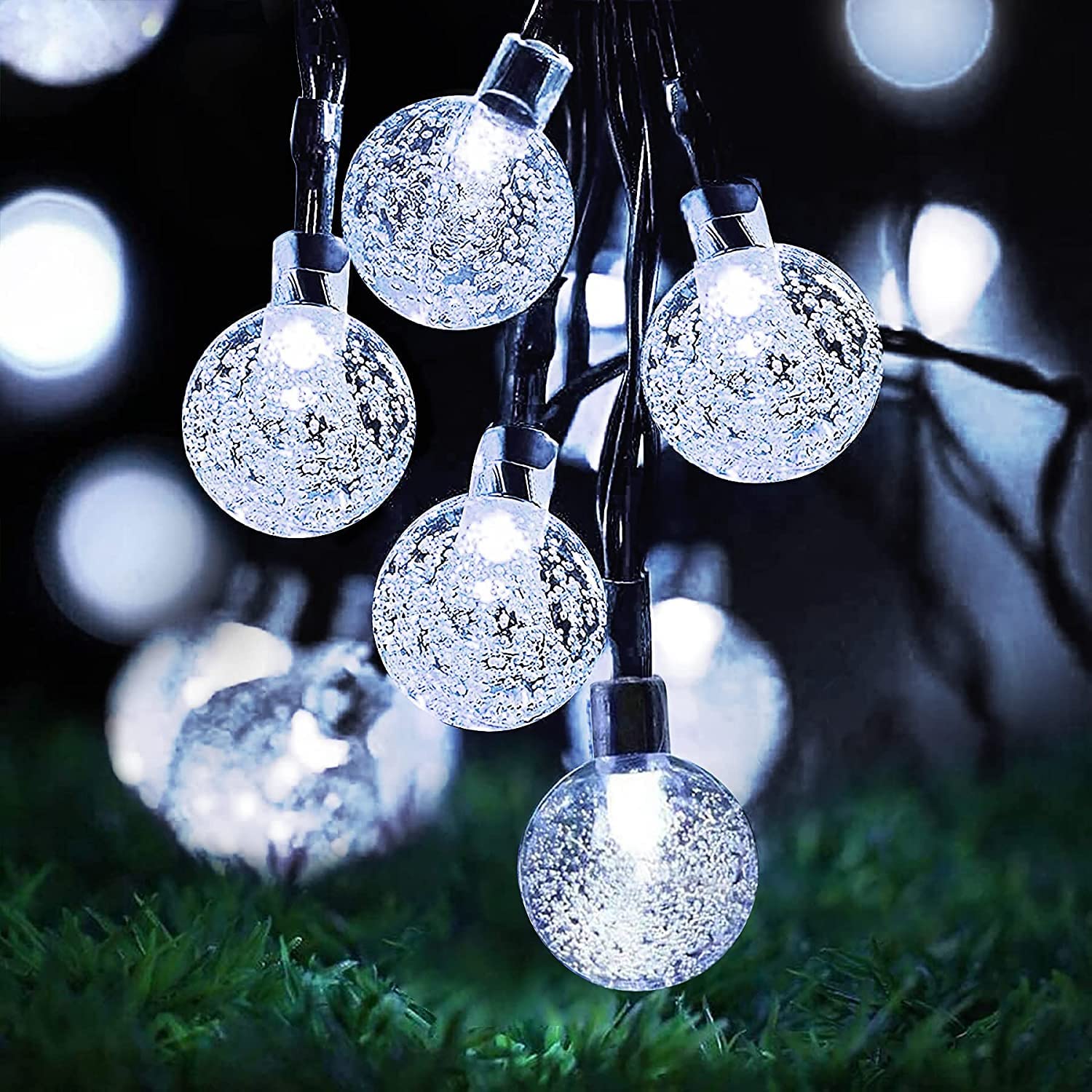 ASBA Solar String Lights Outdoor Garden 50 Led String Lights, 8 Functions, Fairy Lights Decorative Crystal Ball Lighting for Home,Garden,Patio,Party,Yard (White Led)