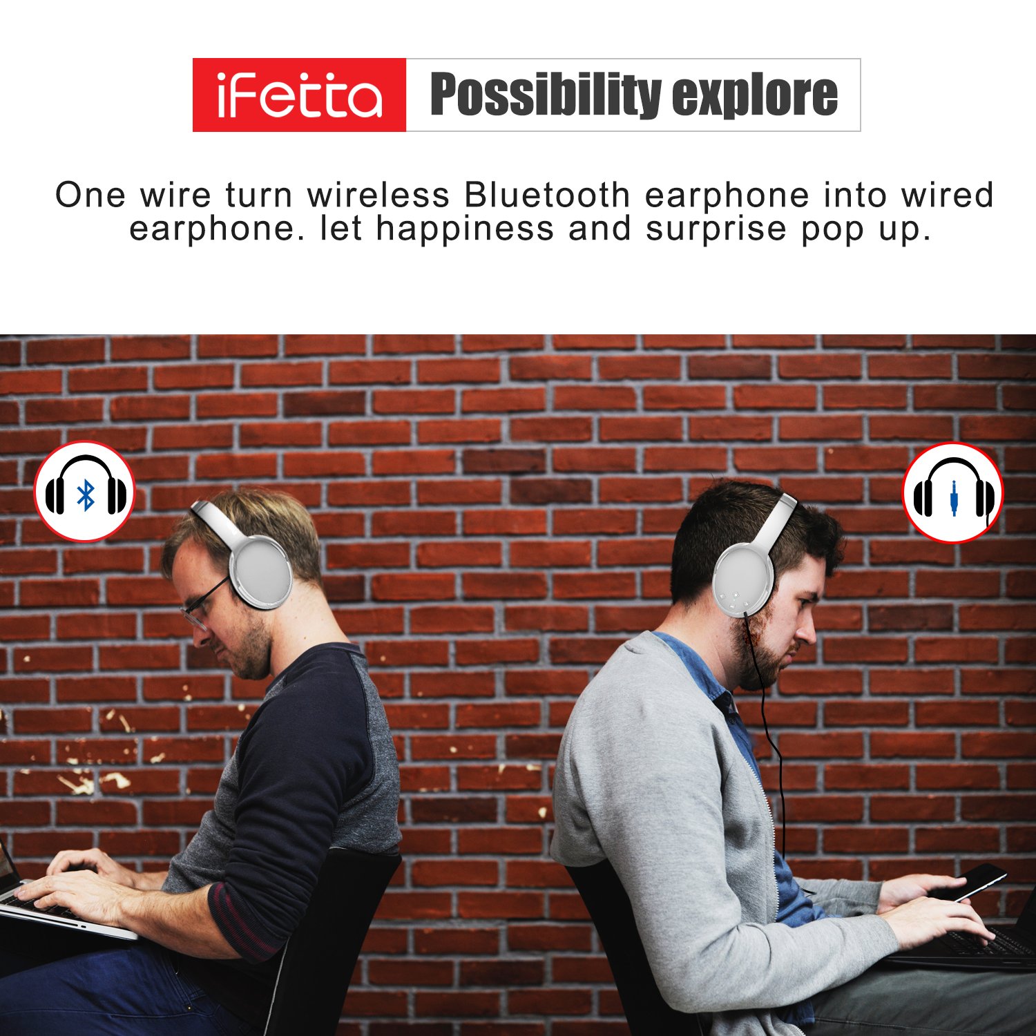 Active Noise Cancelling Headphones, Ifecco Stereo Bluetooth Headphones with Mic HiFi Over-Ear Headsets Support Volume Control 3.5mm Jack and Bluetooth Devices (Silver)