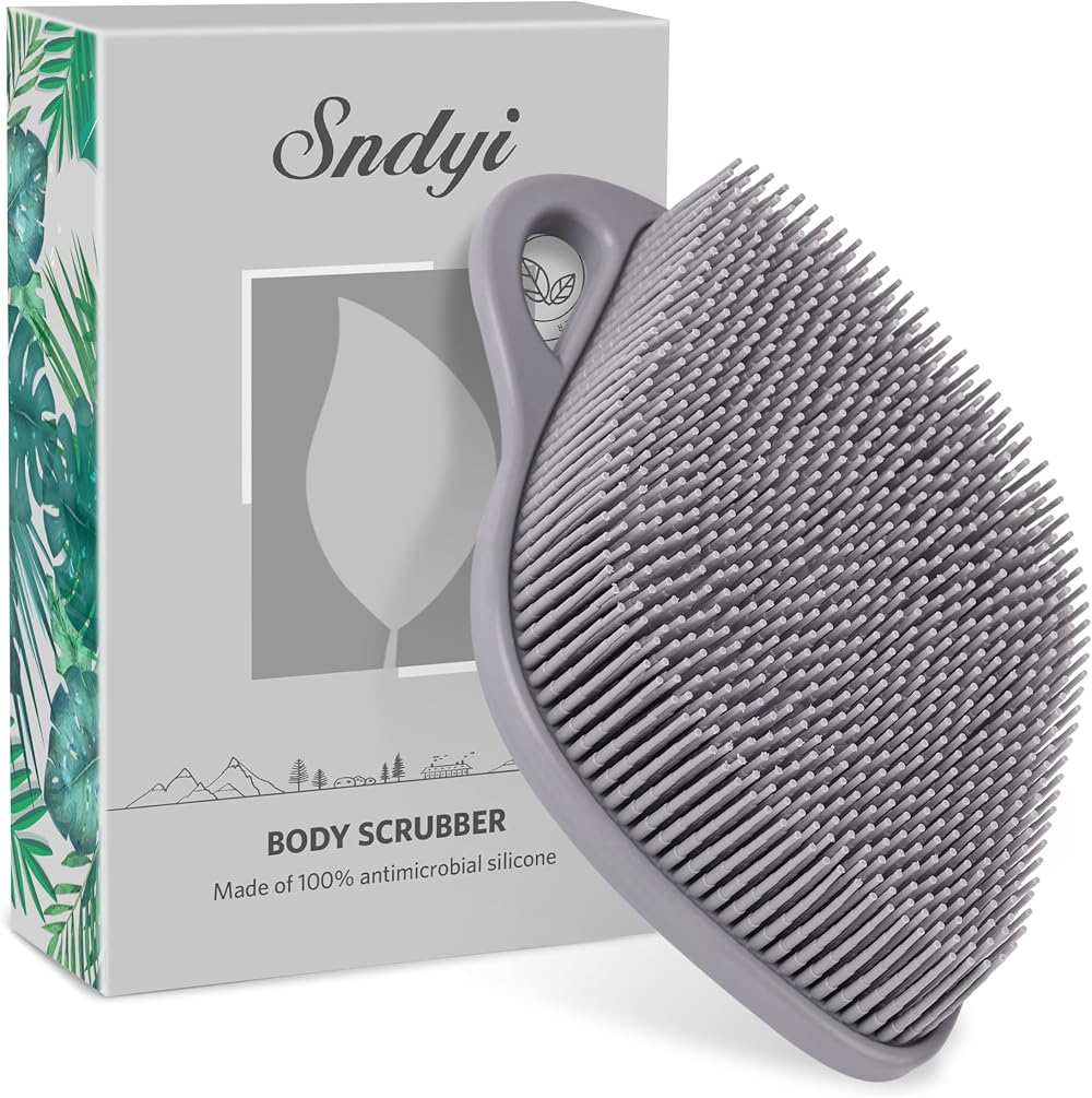 Sndyi Silicone Body Scrubber Leaf Shaped Exfoliating Shower Brush Gray