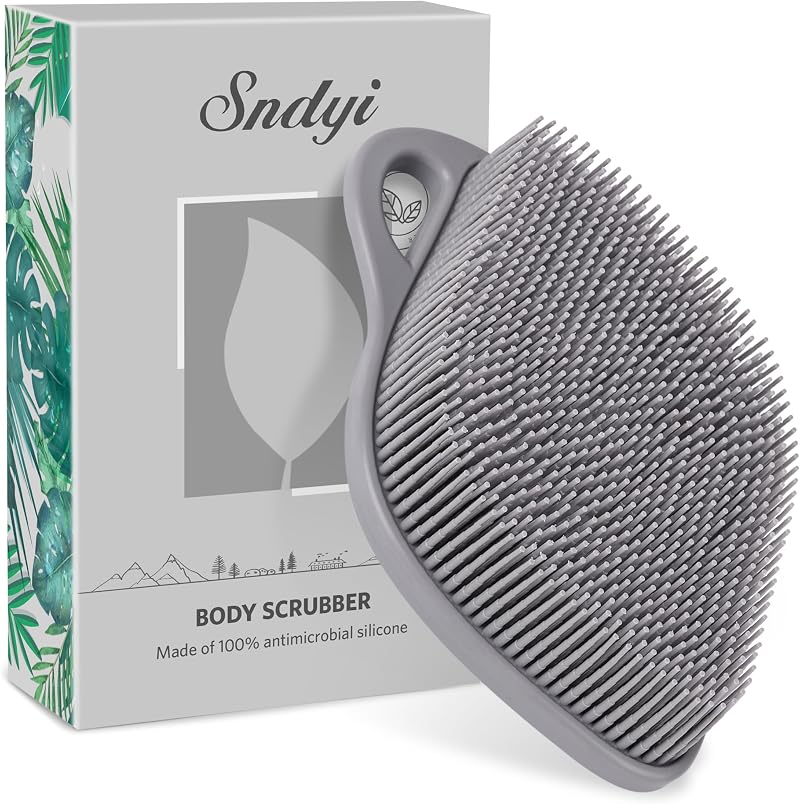 Sndyi Silicone Body Scrubber Leaf Shaped Exfoliating Shower Brush Gray