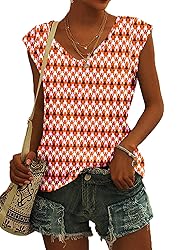 AUSELILY Womens Cap Sleeve T-Shirt Casual Loose Fit