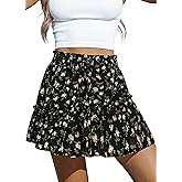 Women’s Mini Skirts Boho Floral High Waist Ruffle Tiered Chiffon Flowy A-Line Beach Casual Cute Short Skirt