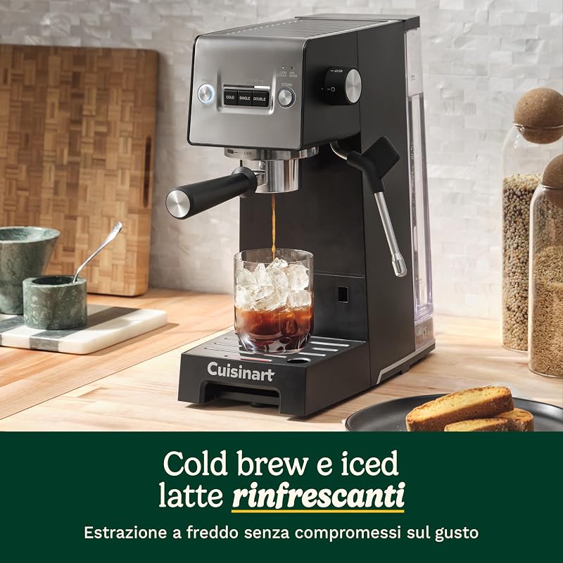 ® Macchina da Caffè Slim | Espresso, Americano, Cold Brew | Montalatte integrato | 15 Bar | Portafiltro senza fondo | Compatta | Tazze da viaggio | Serbatoio 1,5L