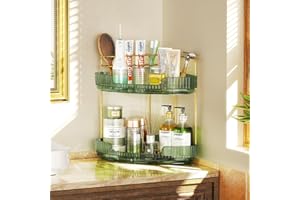 EUHOME 2-Tier Corner Bathroom Counter Organizer Makeup Cosmetic Storage, Tool-Free Installation Acrylic Vanity Shelf, Skin Care Organizer Perfume Tray for Countertop Bathroom, Dresser, Kitchen (Green)