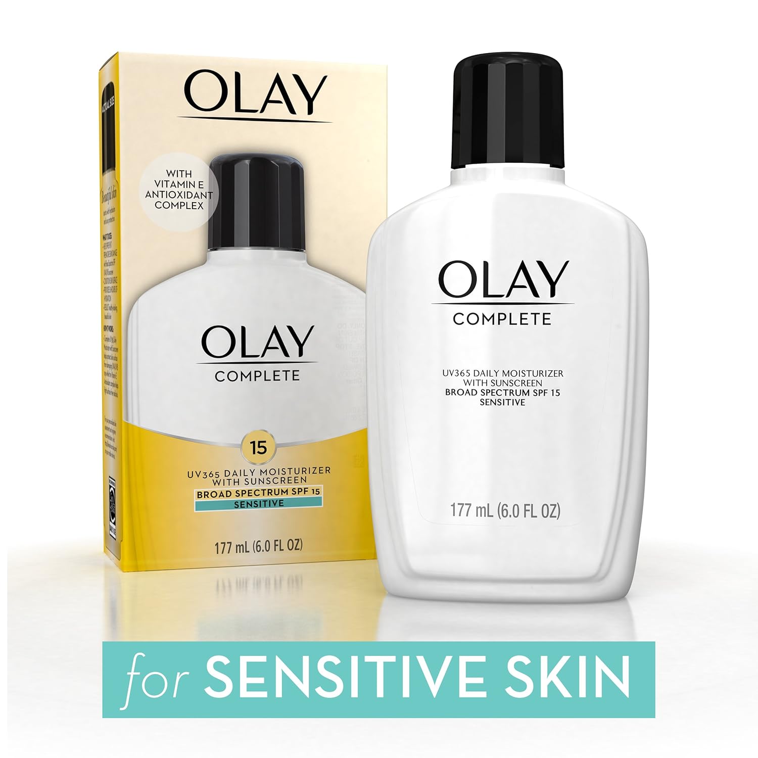 Face Moisturizer by Olay Complete Lotion All Day Moisturizer with Sunscreen SPF 15 for Sensitive Skin, 6.0 fl oz (Pack of 2) : Facial Moisturizers : Beauty