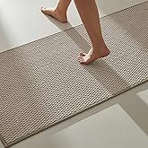 TYUU Bathroom Runner Rugs, Long Bath Mat Runner Washable Thin Quick Dry Low Pile Bathroom Runner Rugs Non Slip, Beige 24"x70"