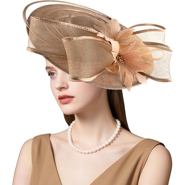 Vintage Linen Fascinator Hat for Derby Wedding Church Tea Party Hesai Fascinator Kentucky Derby Hats for Women Vintage  main image 2