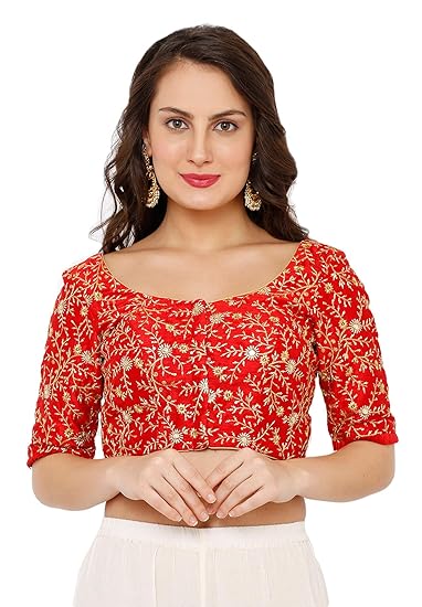 Women's Red Dupion Silk Readymade Padded Saree Blouse(SSB2304_Red_Size :)