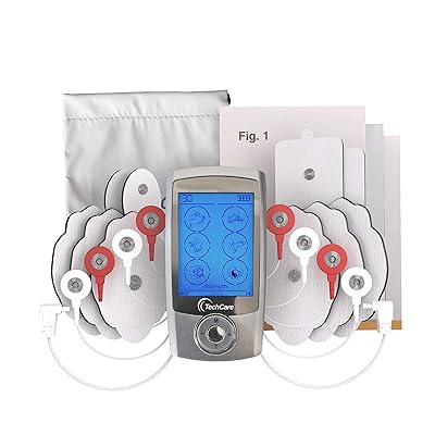 TechCare Pro TENS Unit 24 Modes Best Portable Massager Back Neck Stress Sciatic Pain, Handheld Full Body Palm Plus Digital Pulse Impulse Professional Micro Massager (Silver)