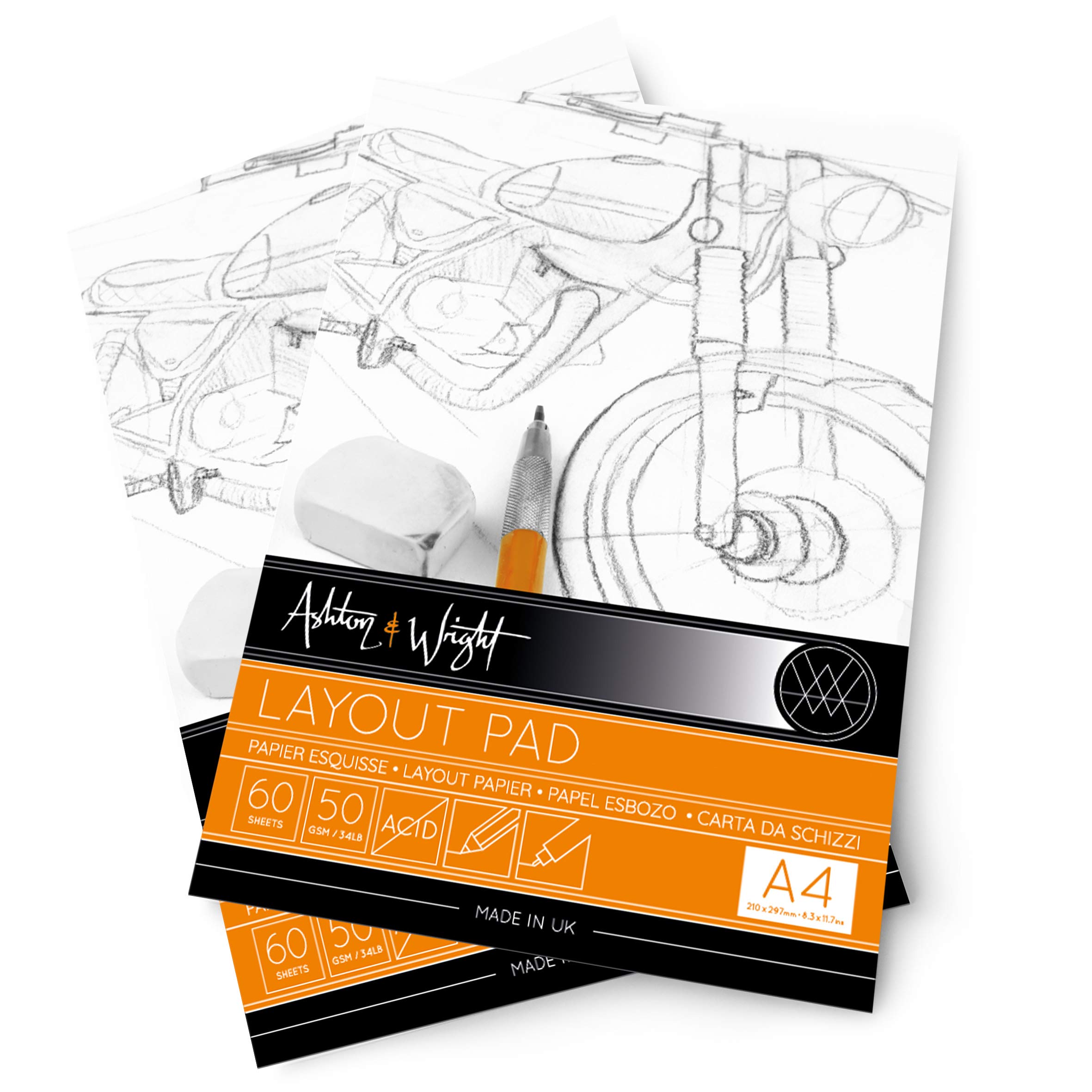 Ashton and Wright - A4 Semi Transparent Layout Pad - 50gsm Paper - 60 Sheets - Pack of 2
