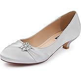 ERIJUNOR Women Closed Toe Comfort Kitten Heels Rhinestones Satin Wedding Evening Dress Shoes