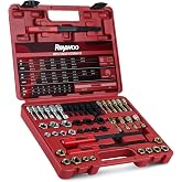Reywoo 49 PC Thread Chaser Set, Metric and SAE Thread Restorer Tool | With 22 Taps 24 Dies 3 Thread Files; UNC UNF Metric Sizes; Heat-Treated Steel, Black Oxide; Hex Design