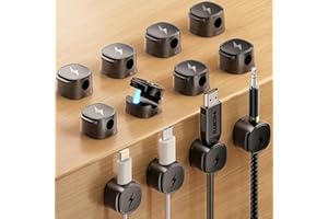 CANISFLAX Magnetic Cable Organizer Clips, [1s Lock] 12-Pack Adjustable Cord Holders for Nightstand, Desk, Charging Cable, Tangle-Free Adhesive Wire Management for Under Desk | Smooth Adjustable | Strong Magnet