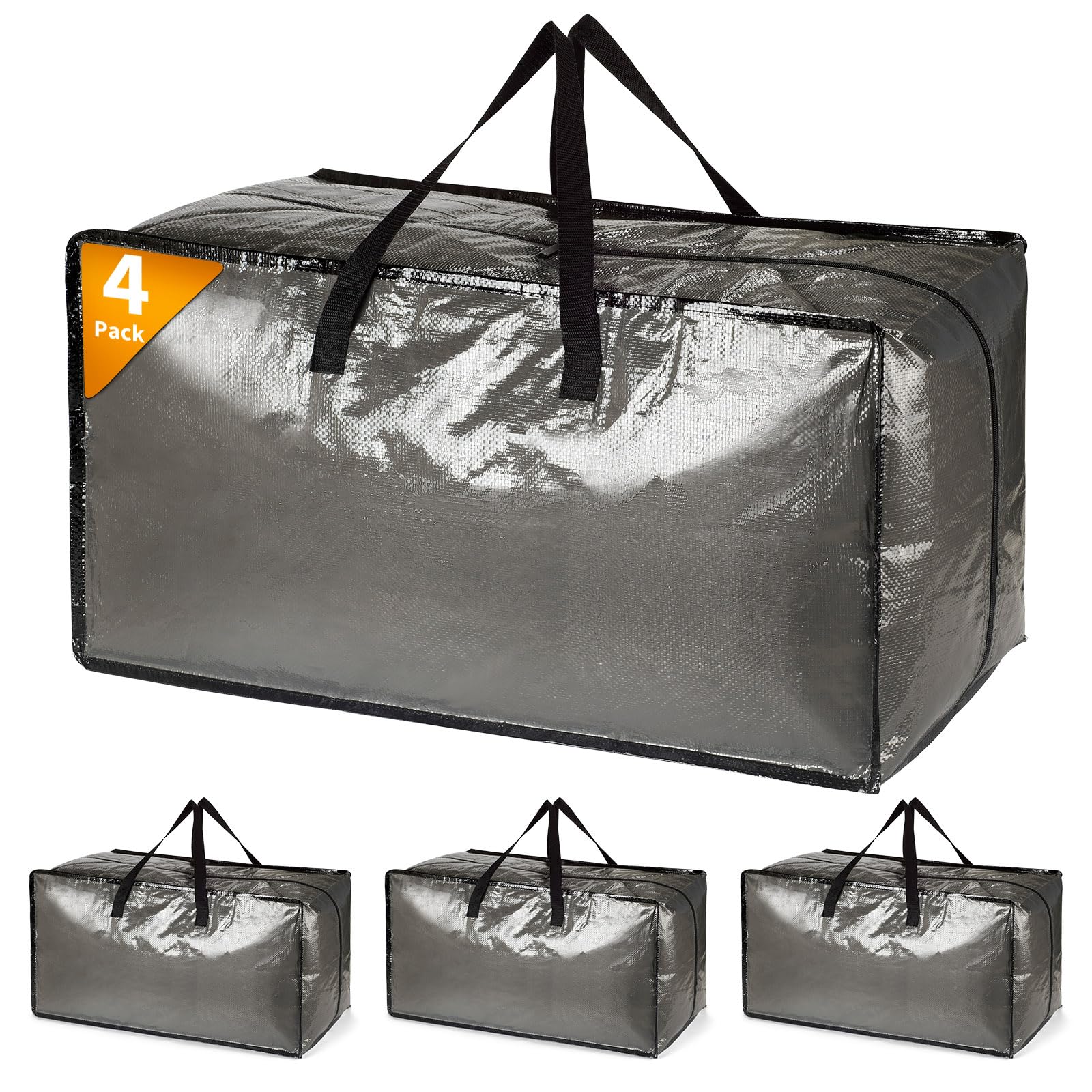 4 Pack Extra Large Heavy Duty Storage Boxes with Lids for Moving House, Big Folding Strong Moving Containers Box Bag for Clothes Underbed