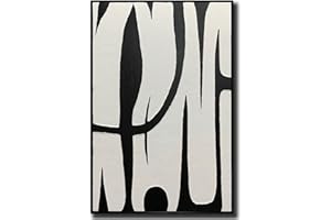Boieesen Art,24x36Inch Abstract Hand-Painted Black White Oil Painting Modern Minimalism Artwork Vertical Textured Wall Art Oil Hand Painting with Black Polystyrene Frame