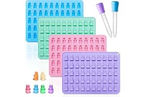 Gummy Bear Silicone Molds 4 PCS, KKDINDAN Mini Size Chocolate Gummy Molds with 2 Droppers, BPA Free Food Grade Platinum Silic