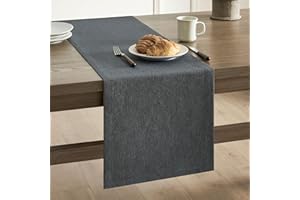 ZeeMart Basic Linen Style Table Runner, 14 x 72 Inch Charcoal, Rustic Farmhouse Grey Table Runners 72 Inches Long, Everyday Polyester Table Runner - Machine Washable & Easy Care